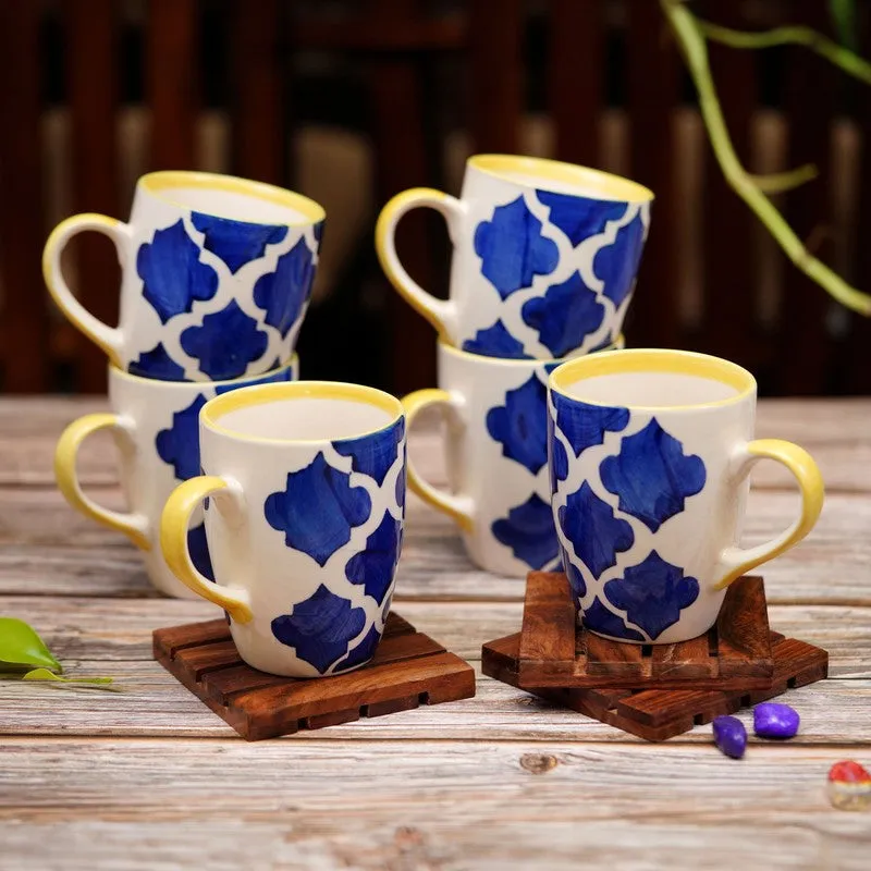 Ceramic Ceramic Coffee Mug (300 mL Each,Blue,Yellow) - Set Of Six media 1