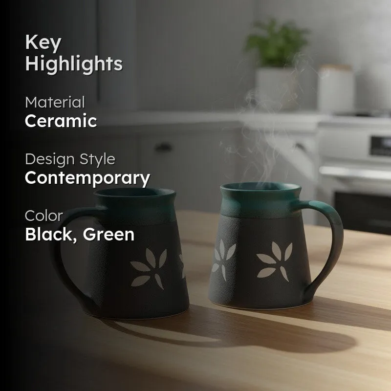 Ceramic Ceramic Coffee Mug (270 mL Each,Green,Black) - Set Of Two media 2