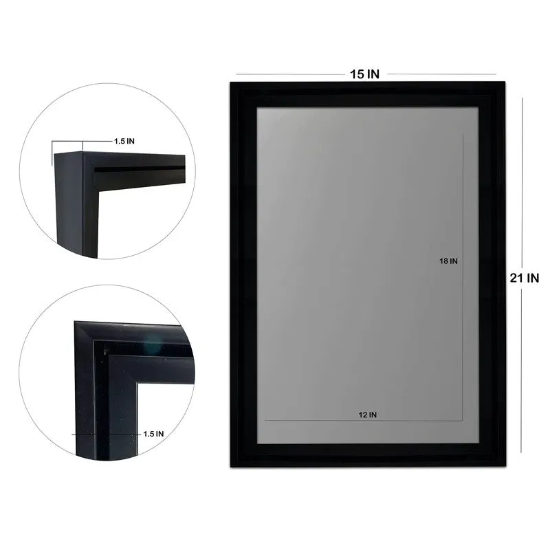 Black rectangular wall mirror with close-up frame detail