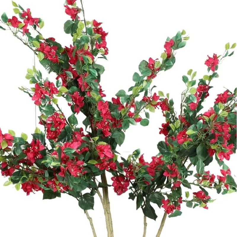 Artificial Red Bougainvillea Plant With Black Fiber Pot - 6.3 Feet media 5