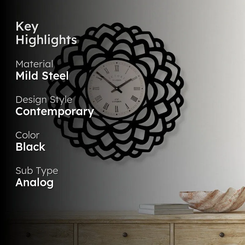 Mandala Steel Analog Wall Clock - Black media 2