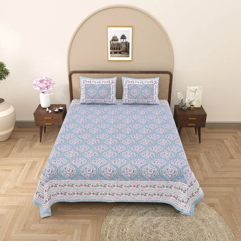 Rangly Cotton Bedsheet (Blue,Pink) - 240 TC media 3