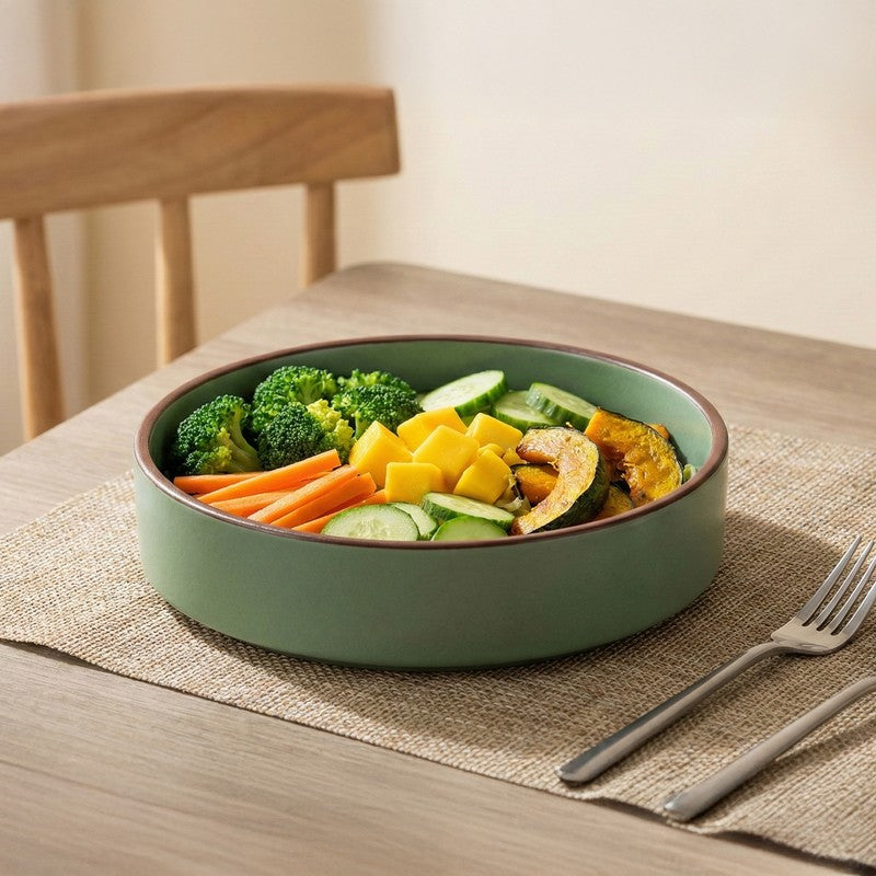 Whimsi Ceramic Salad Bowl (600 mL Each,Green) - Set Of Two media 3