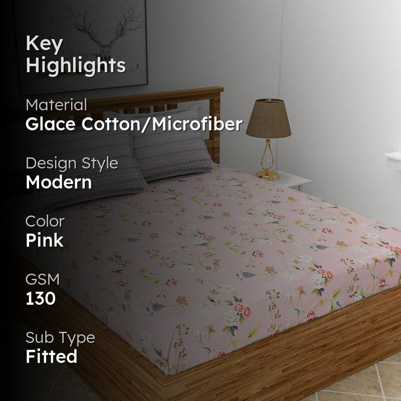Cicely Floral Microfiber Bedsheet (Pink) - 130 GSM media 2