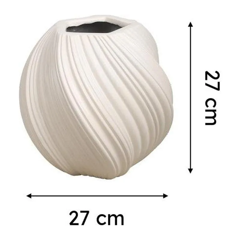 White ribbed planter shown with visible height and width arrows