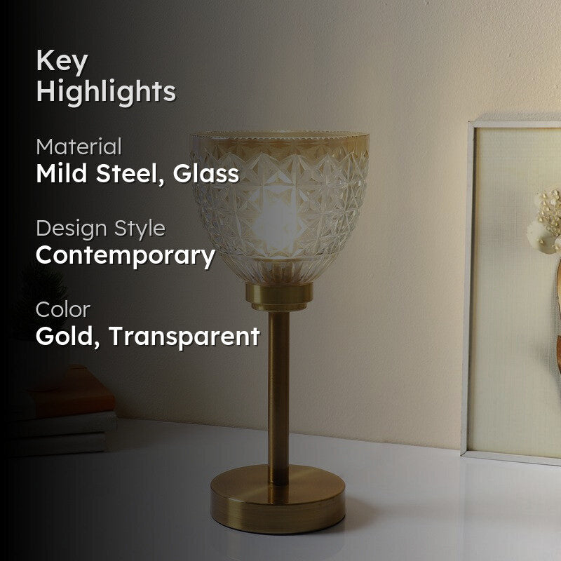 Cindrel Elegant Mild Steel Table Lamp - Gold,Transparent media 2