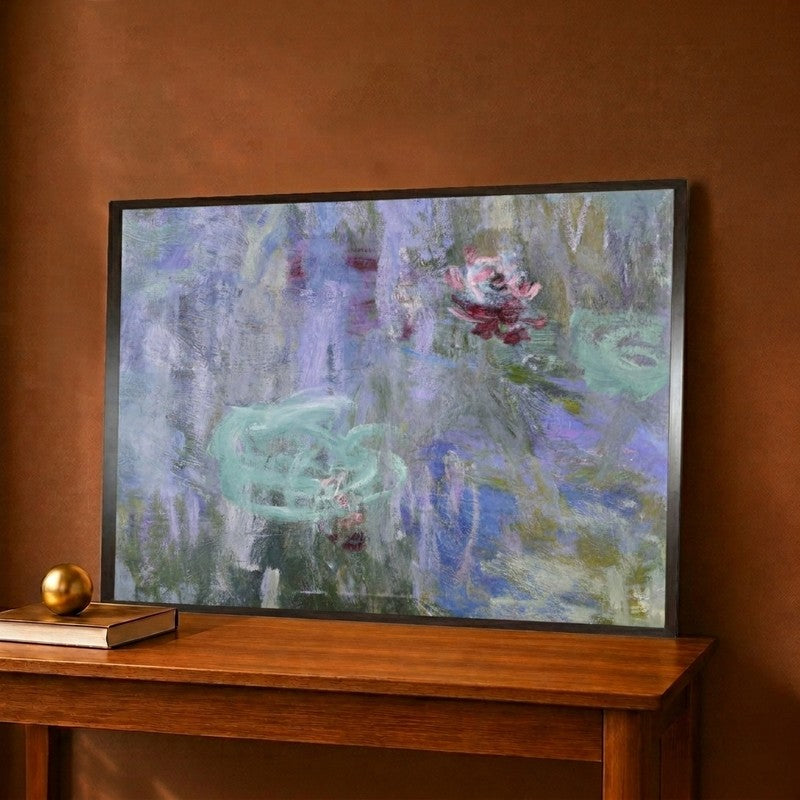Waterlilies And Reflections Of A Willow Tree Canvas Wall Painting - 12 x 9 Inches