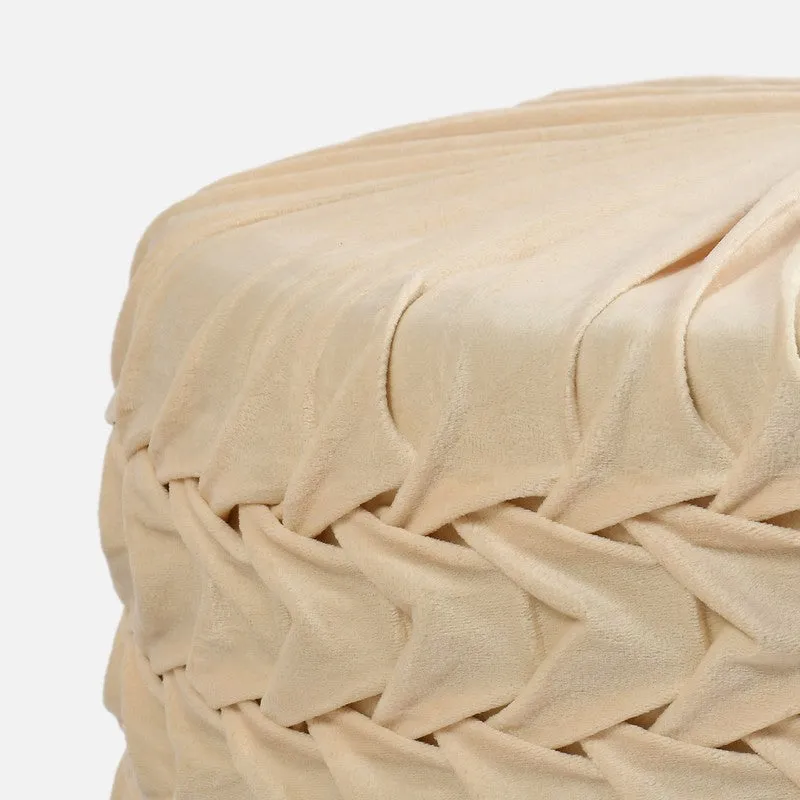 Velora Pleated Velvet Ottoman - Off White media 4