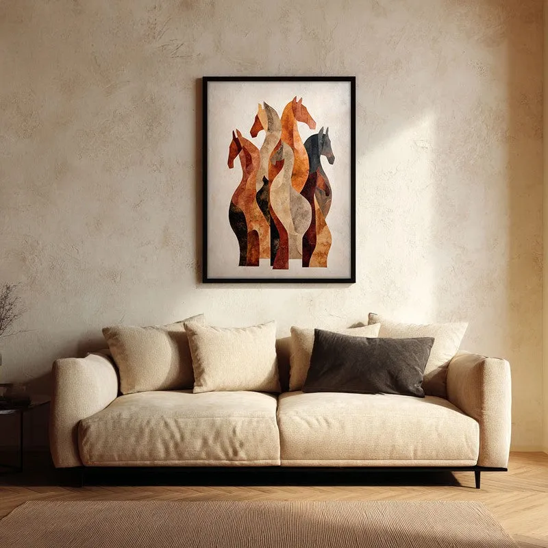Silhouetted Horses Wall Painting With Black Frame media 1