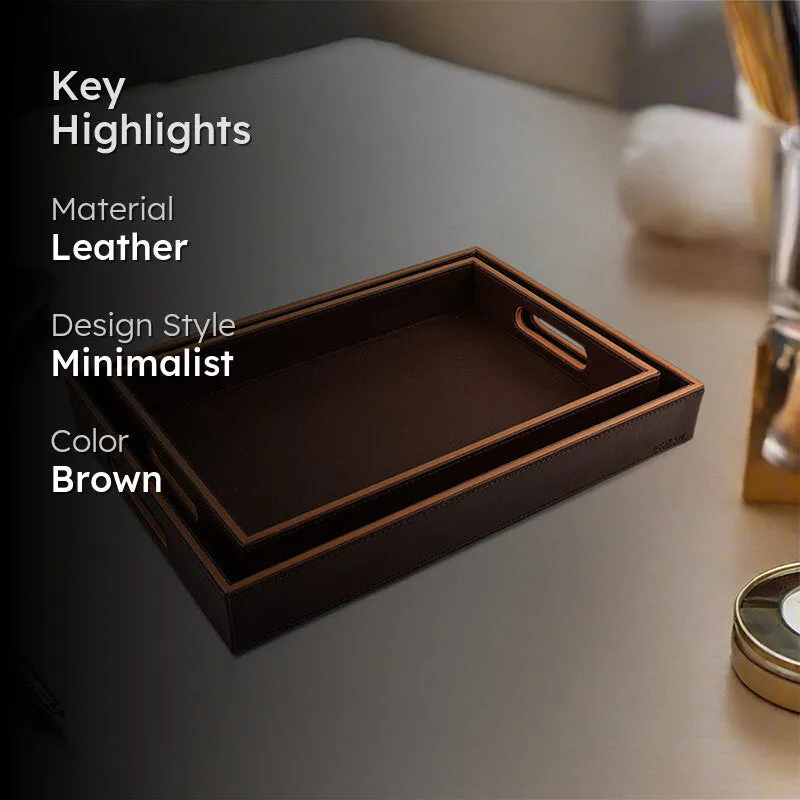 Tisca Faux Leather Serving Tray (Brown) - Set Of Two media 2