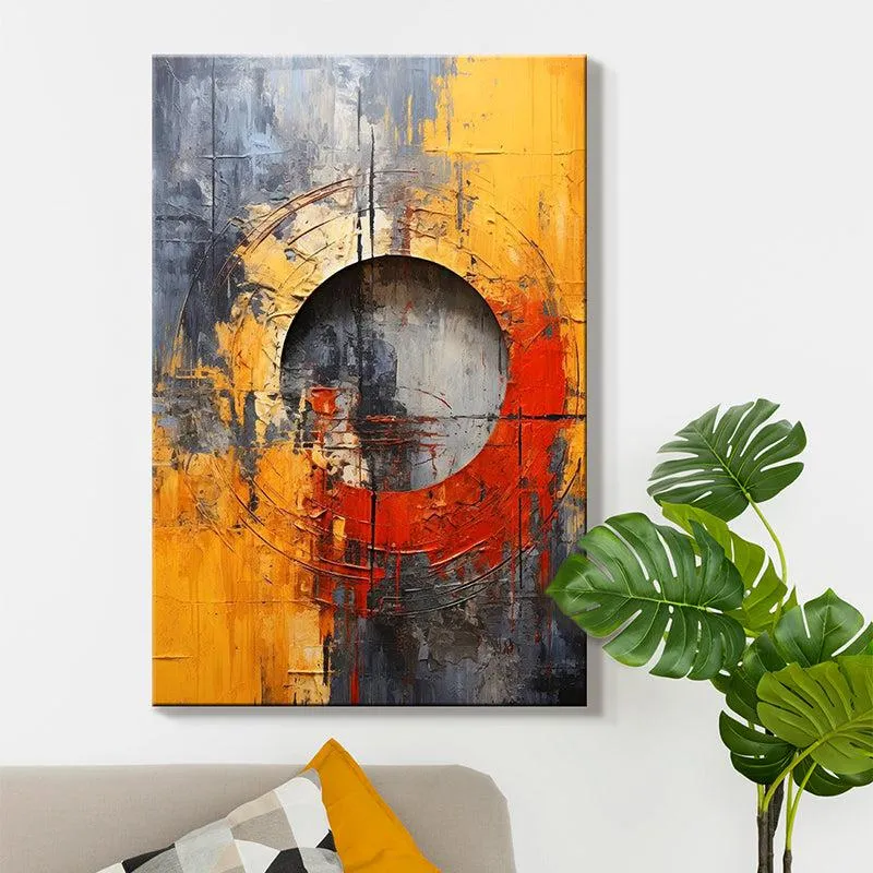 Flamma Cinere Abstract Poly Canvas Wall Painting - Grey & Yellow media 4