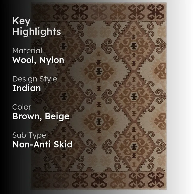 Fredegar Hand Tufted Ethnic Wool & Nylon Carpet - Brown media 2