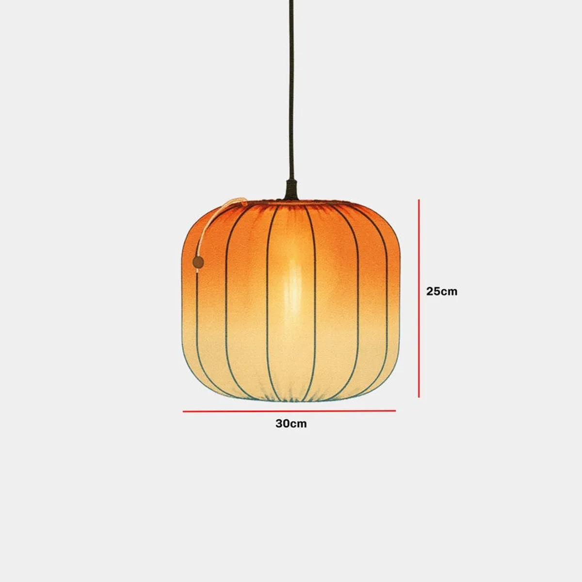 Orange pendant lamp shown with a 30 cm width and 25 cm height measurement.