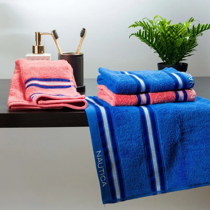 Nautica Dove Dual Down Cotton Hand Towel (Blue & Coral) - Set Of Four media 3