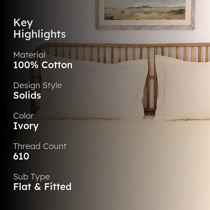 Dreamy Delight Cotton Bedsheet (Off White) - 610 TC media 2