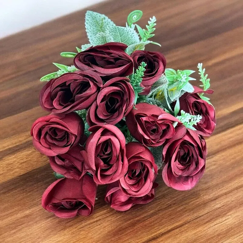 Rosebush Silk Artificial Flower - Red & Green media 4