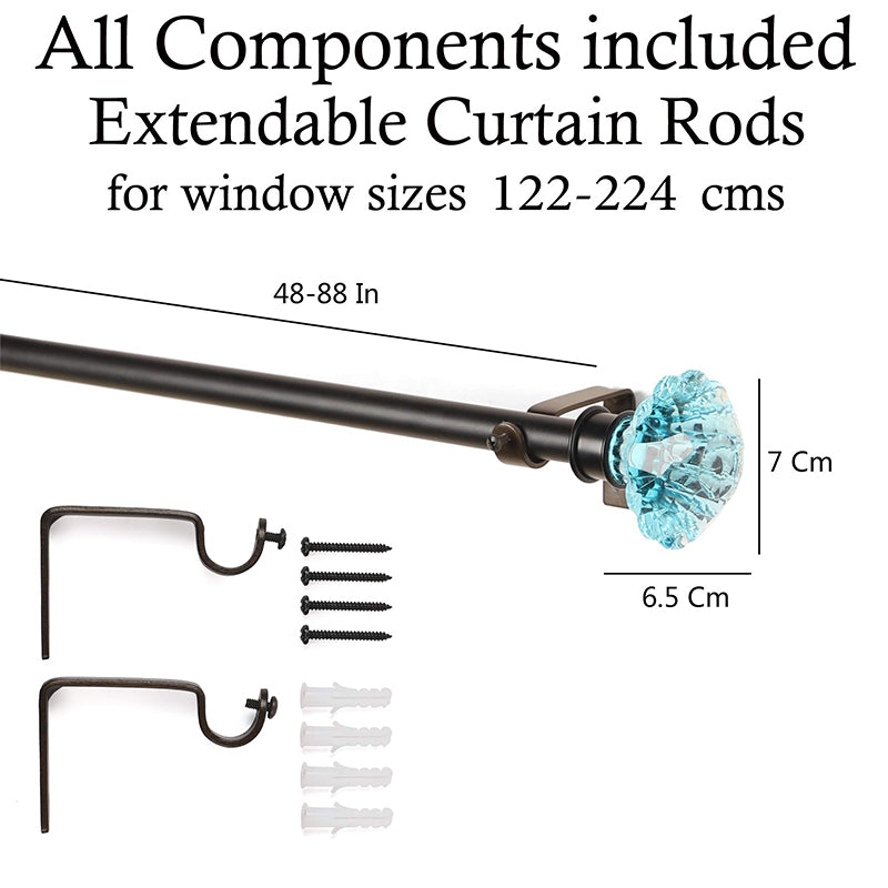 Etherea Extendable 1" Single Curtain Rod With Urn Finial & Brackets (Blue) media 4