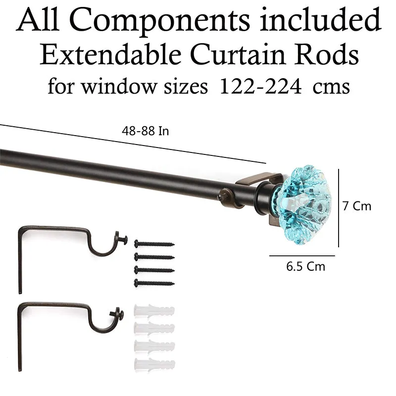 Etherea Extendable 1" Single Curtain Rod With Urn Finial & Brackets (Blue) media 4