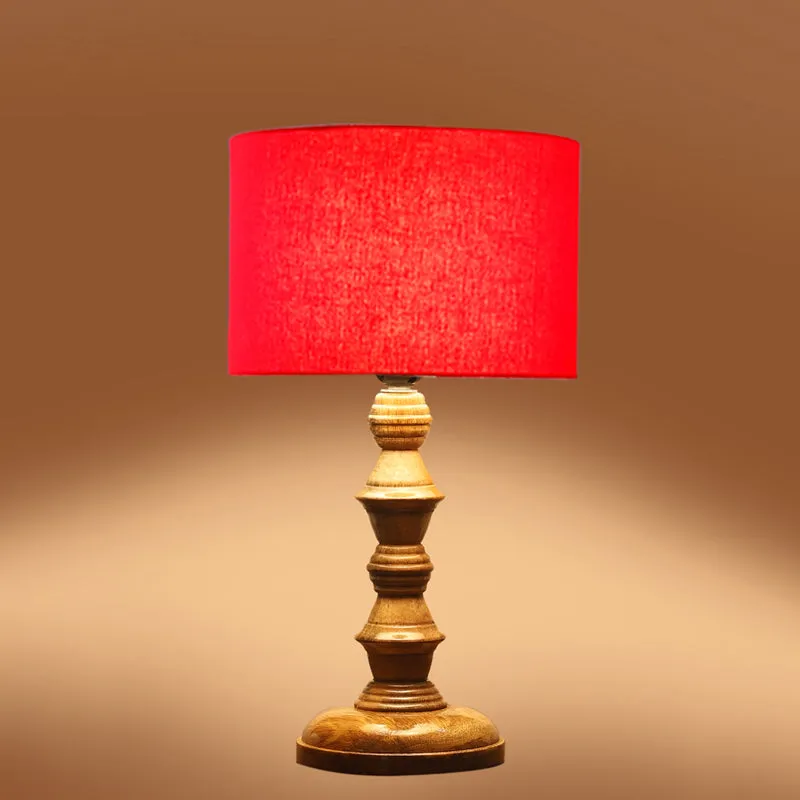 Cotin I Timber Wooden Table Lamp - Red,Brown media 5