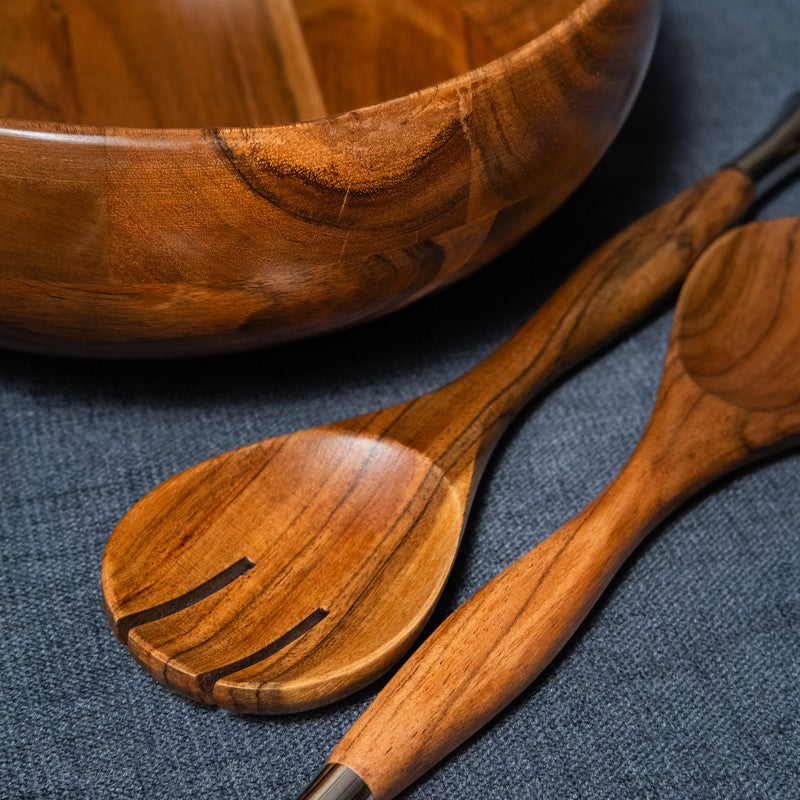 Elowen Wood Salad Bowl with Serving Spoons (1750 Ml) - Three Piece Set media 6
