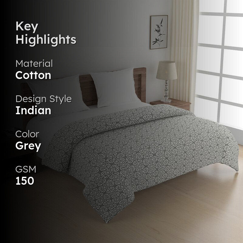 Swayam Daksha Ethnic Cotton Comforter (Grey) - 150 GSM media 2