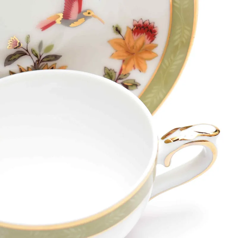 Painted Blooms 24k Gold Brushed Porcelain Tea Cup & Saucer (280 mL) - Set of Six media 5