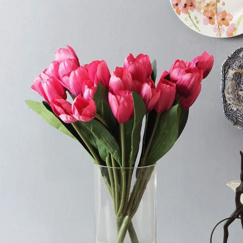 Faux Tulip Plastic Artificial Flower Bunch - Dark Pink media 3