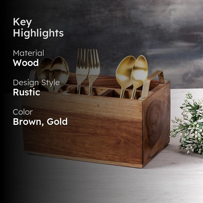 Cedar Cutlery Holder - Brown & Gold media 2