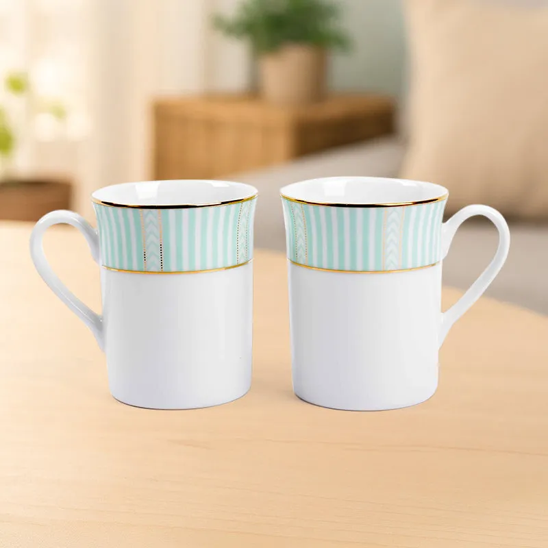 Stripe Classic 24k Gold Brushed Porcelain Coffee Mug (Green/300 mL) - Set Of Two media 4
