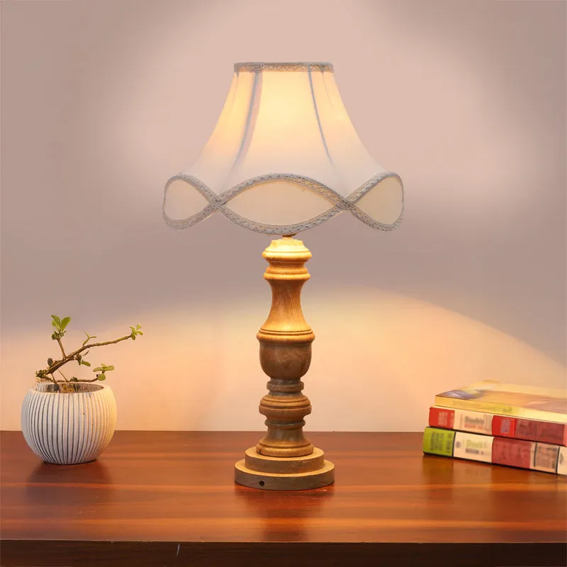 Valencia Arc Carve Wooden Table Lamp - Off White,Brown media 2