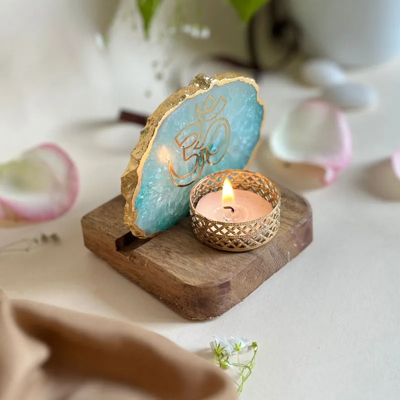 Namokar Handcrafted Agate Religious Accent With Tealight Candle Holder - Green media 3