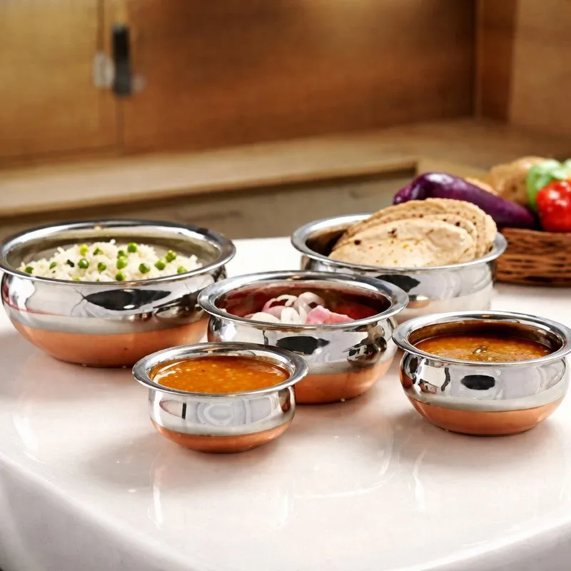 Elegant Steel Serving Bowls with Copper Bottom - Set of Five media 3