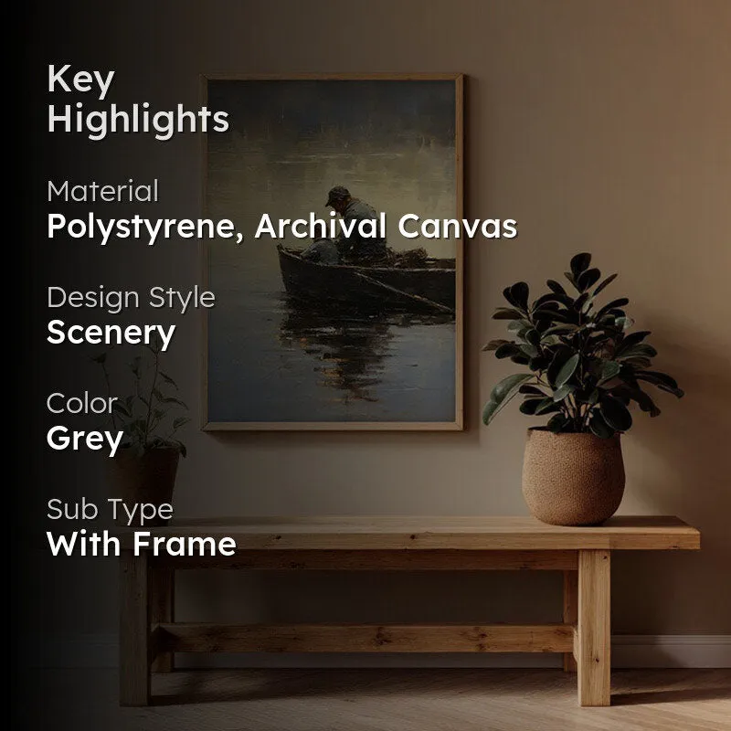 Framed wall art shown in a styled room with key highlights text overlay