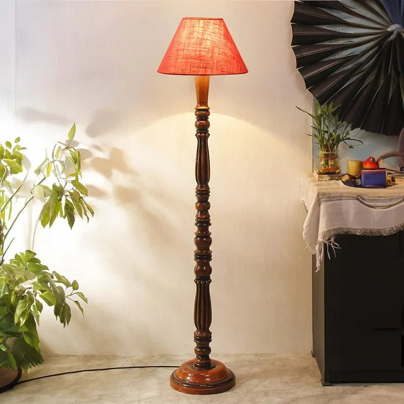 Tira Vintage Wooden Floor Lamp With Jute Shade - Pink media 1