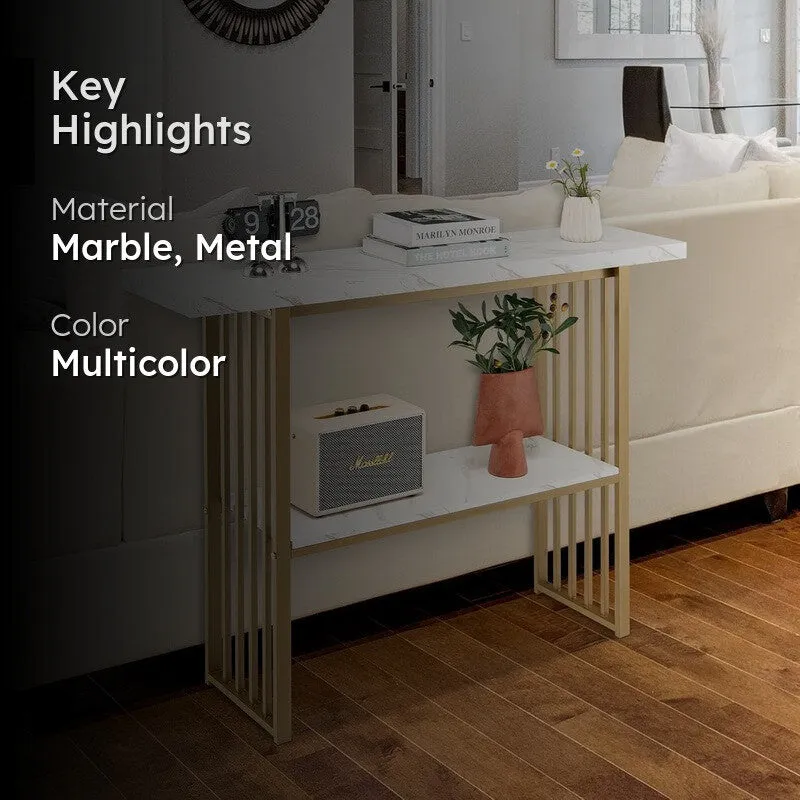 Metal Console Table with Marble Top - Small media 2