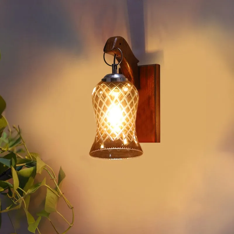 Honey Glow Panel Walnut-Amber Glass Wall Lamp media 5