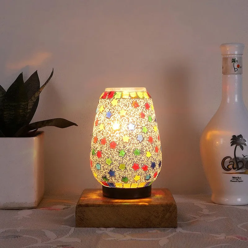 Feriona Glass Table Lamp With Wooden Base - Multicolor media 3