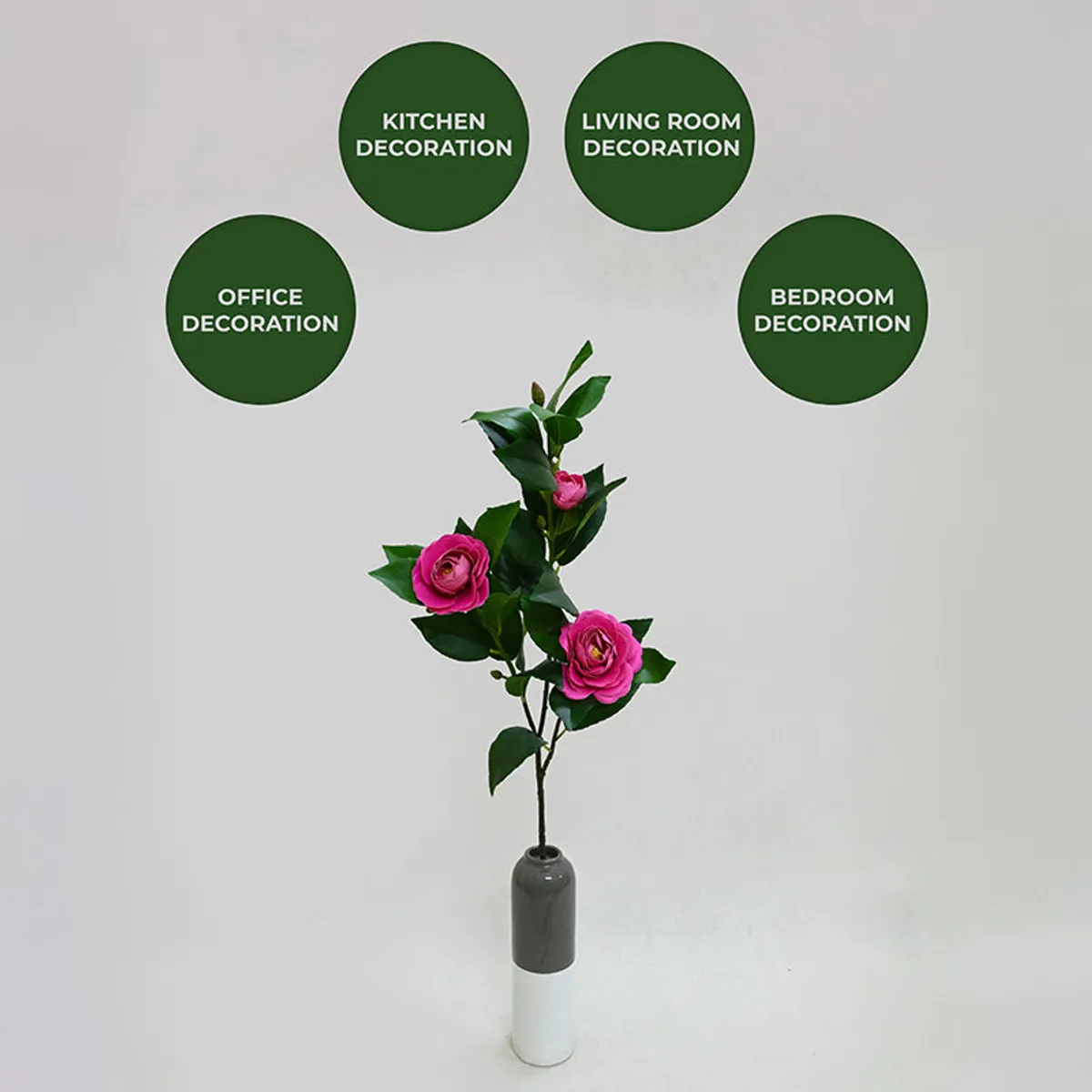 Artificial dark pink rose stem displayed as a tall floral décor accent.