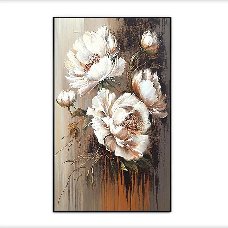 Twilight Peonies Floral Canvas Wall Painting With Frame - Black media 4