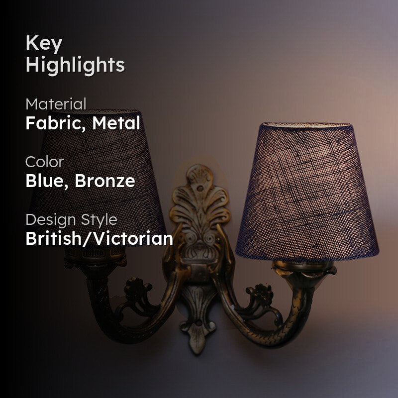 Vintage Conical Duo Fabric & Metal Wall Lamp - Blue media 2