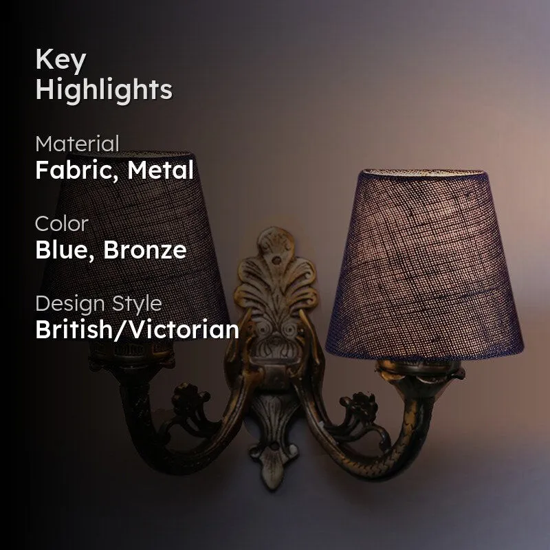 Vintage Conical Duo Fabric & Metal Wall Lamp - Blue media 2