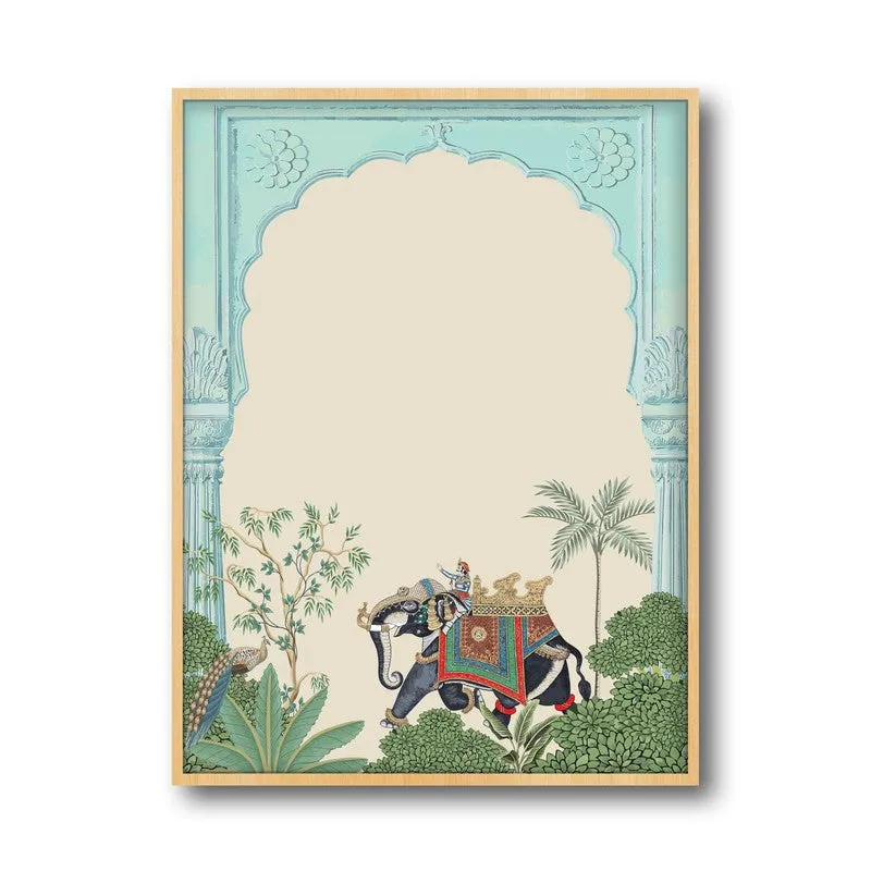 Eka Gaja Framed Jharokha Canvas Archival Canvas Wall Painting - Natural Brown Frame media 5