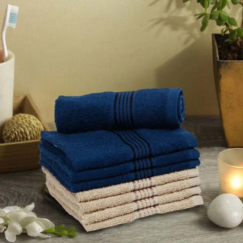 Bodil Face Towel (Blue,Beige) - Set Of Eight media 1