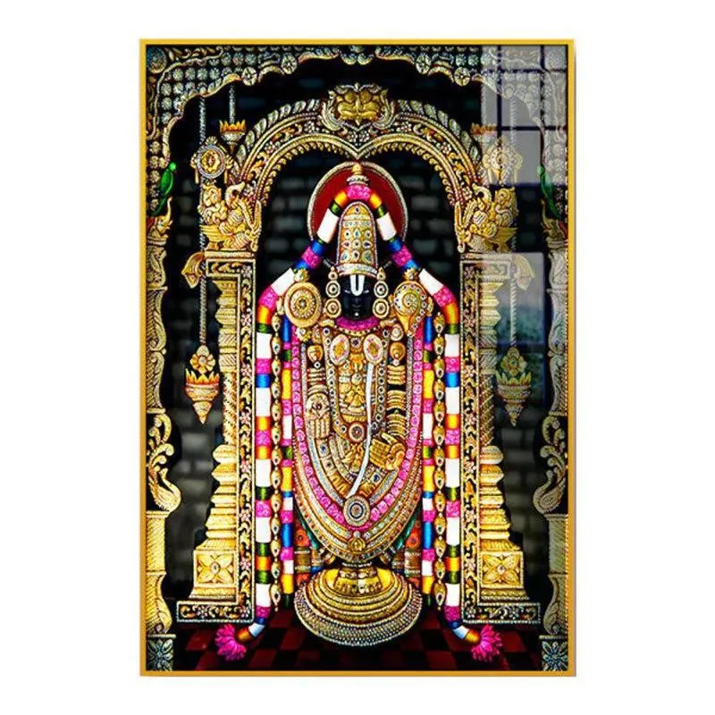 Sri Tirupati Balaji Spiritual Canvas Wall Art With Frame - Gold media 3