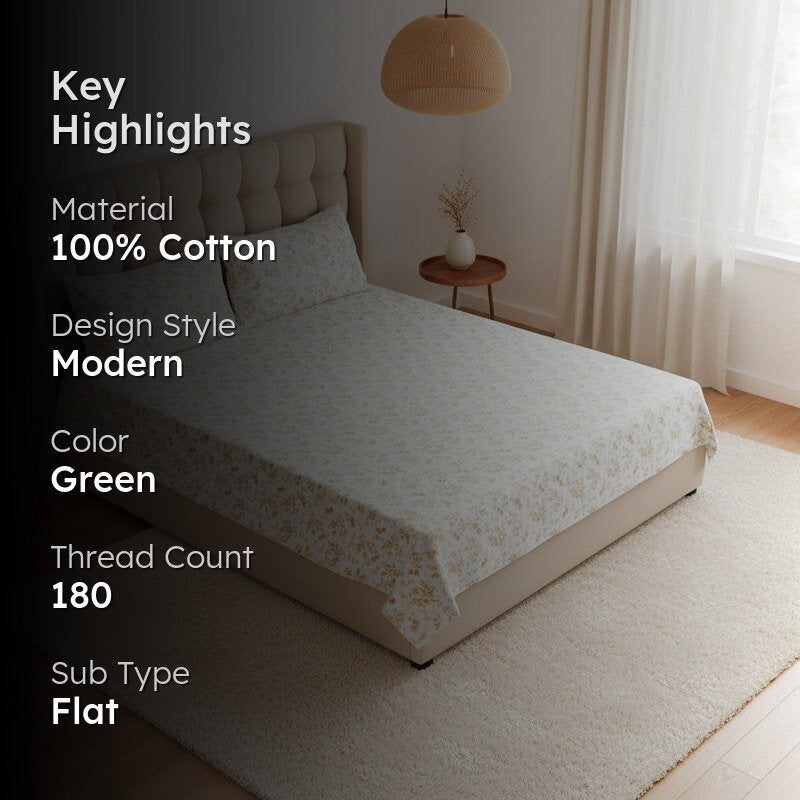 Peila Floral Cotton Bedsheet (Green) - 180 TC media 2