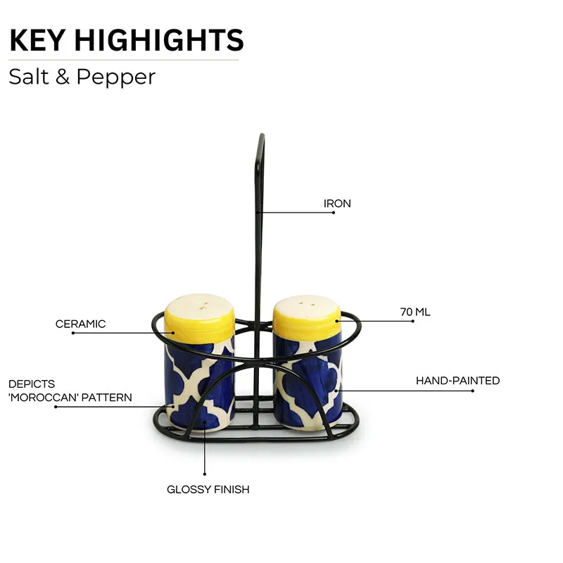 Moroccan Miles Ceramic Salt & Pepper Shaker With Iron Holder (70 mL) - Three Piece Set media 5