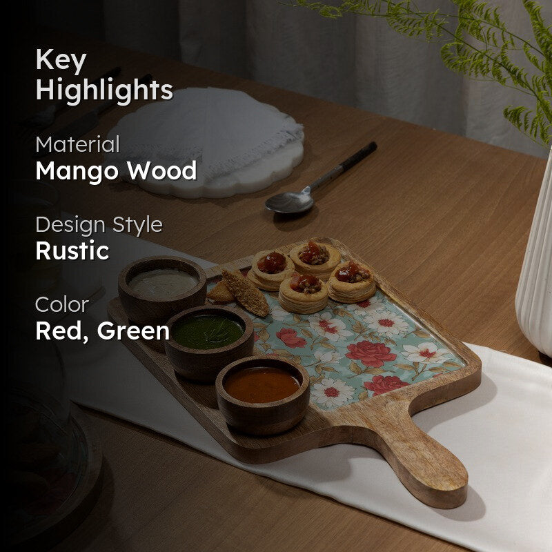 FloriNest Mango Wood Platter With Dip Bowl - Four Piece Set media 2