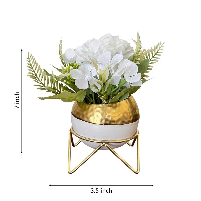 Gilded Ivory Ceramic Vase With Artificial Plant media 6