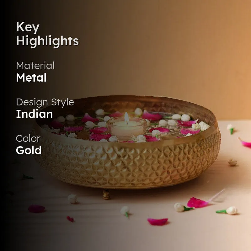 Artisan Hammered Metal Urli - Gold media 2