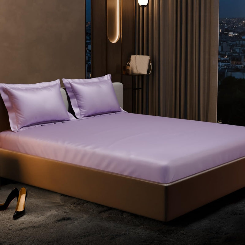 Purelle Satin Fitted Bedsheets (Purple) - 150 GSM